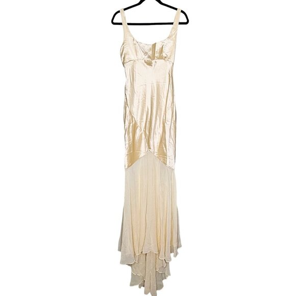 House of CB Vittoria Maxi Gown Champagne Ivory Chiffon Satin Floor Length Size M - Picture 4 of 16